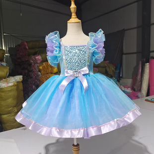 新款儿童演出服女童亮片蓬蓬裙小女孩可爱公主裙幼儿现代舞蹈纱裙