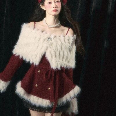 一字肩韩系慵懒风外套冬装新款氛围感财阀千金半裙套装