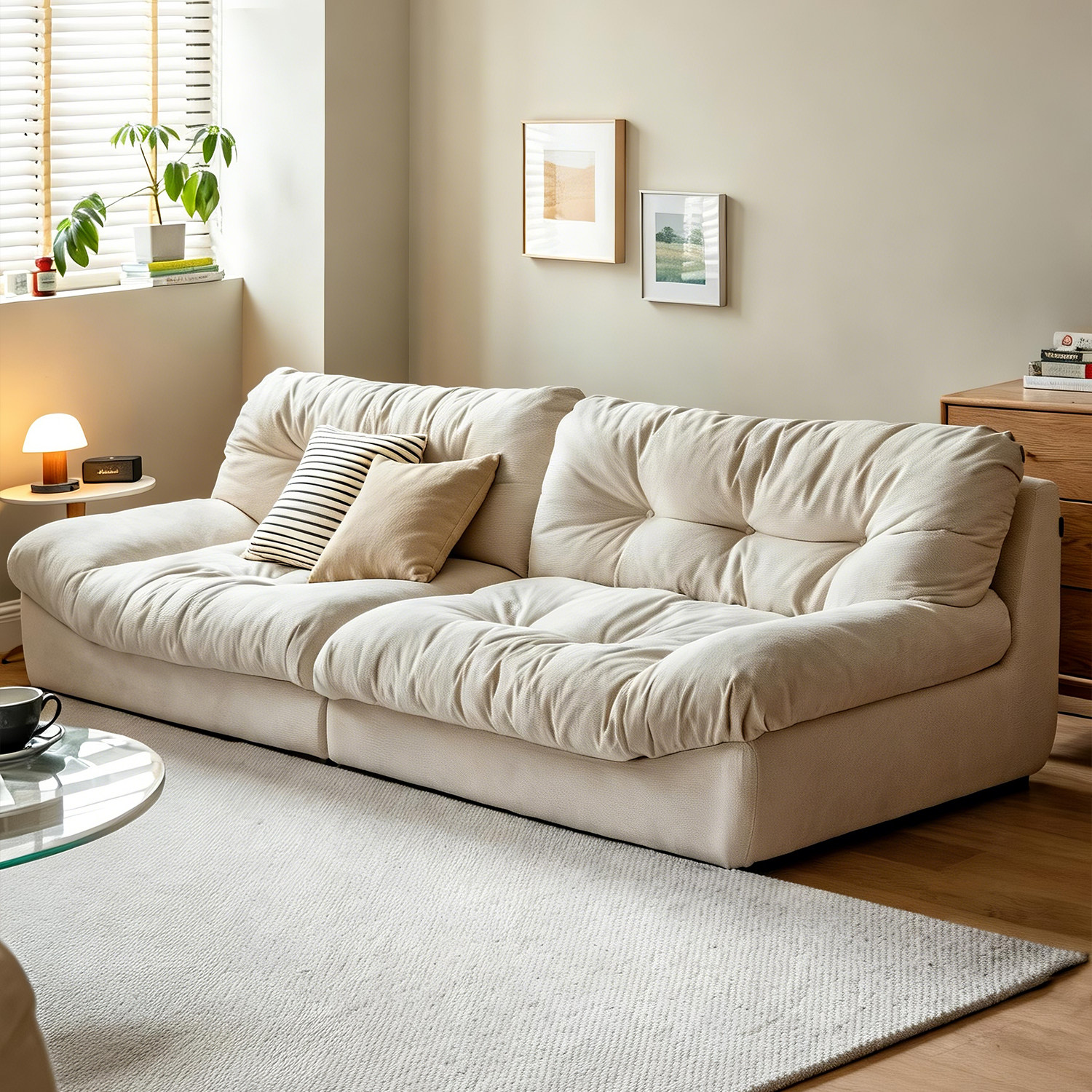 上进沙发意式极简猫抓布沙发云朵三人位客厅家用小户型灯芯绒沙发