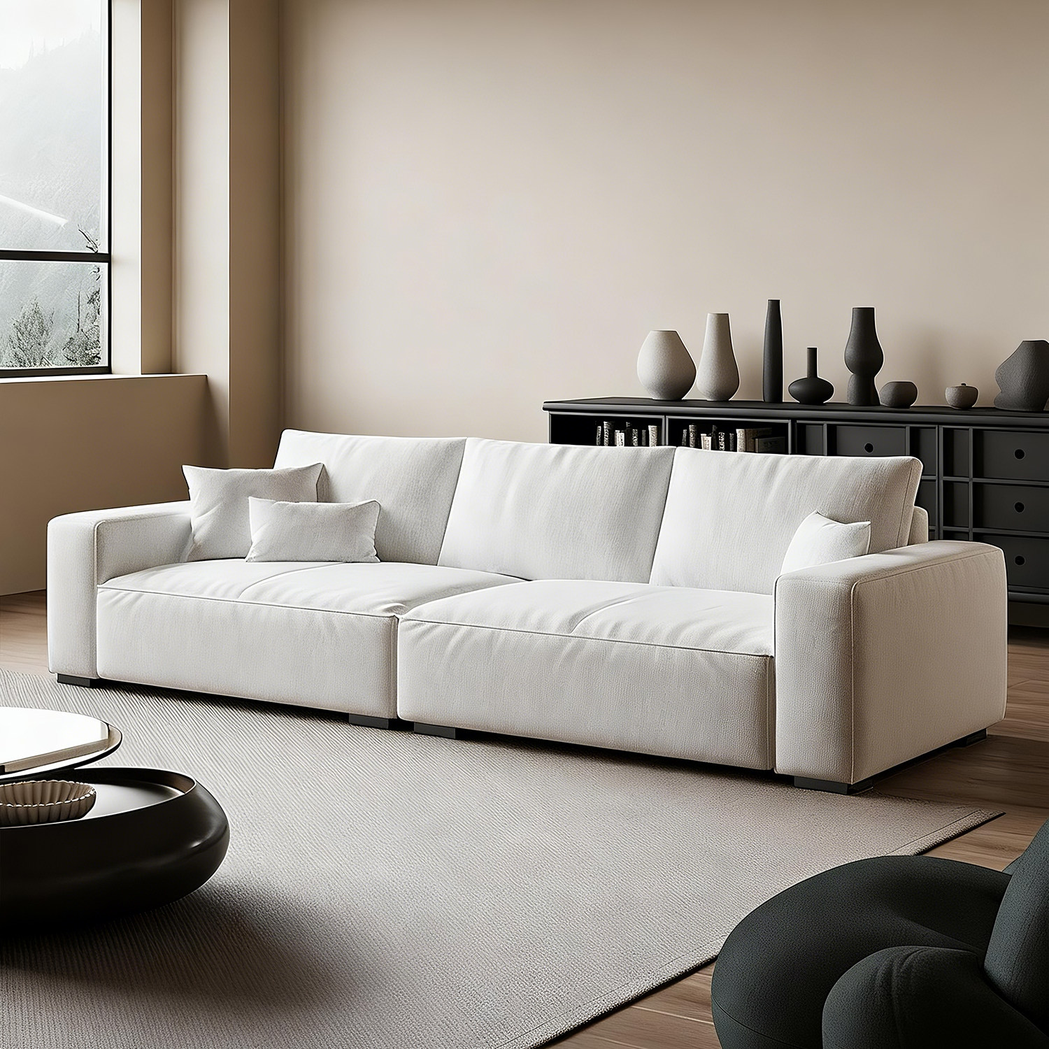 上进布艺沙发侘寂风客厅棉麻中古小户型北欧简约豆腐块直排猫抓布