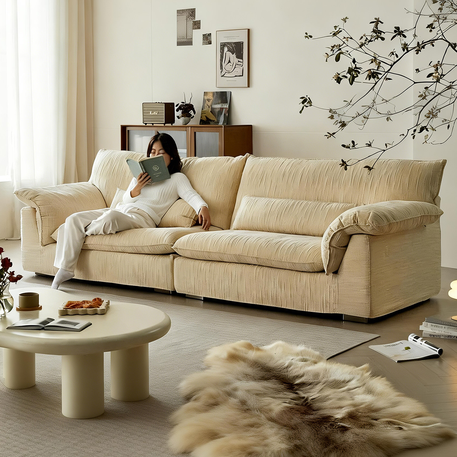 上进法式可全拆洗复古慵懒亚麻棉麻舒芙蕾布艺沙发小户型客厅直排