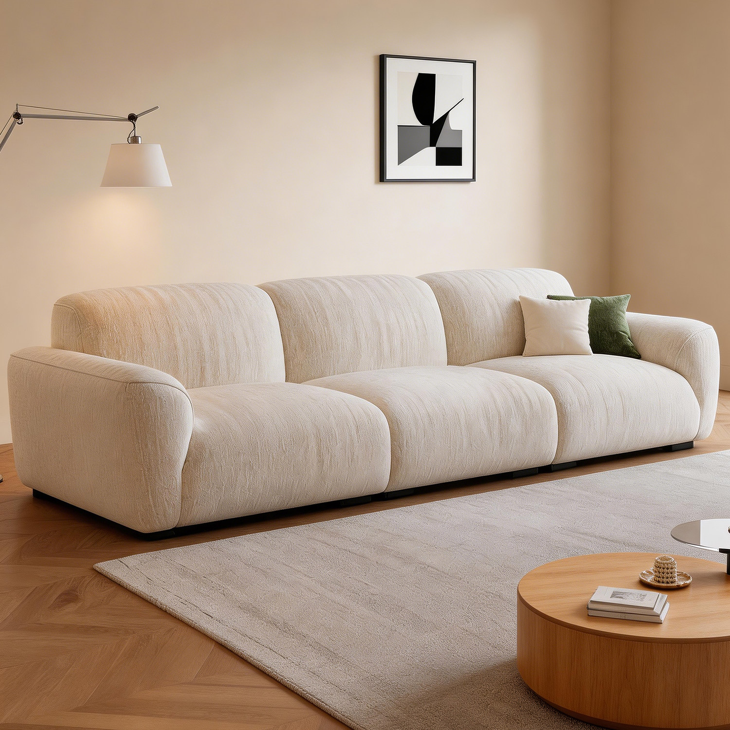 上进格兰德沙发花瓣雪尼尔法式客厅直排可调节靠背诧寂风布艺沙发