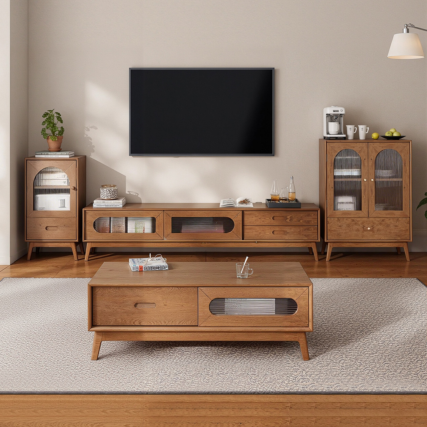 26新款现代简约北欧茶几电视柜组合小户型客厅家用白蜡木实木茶几