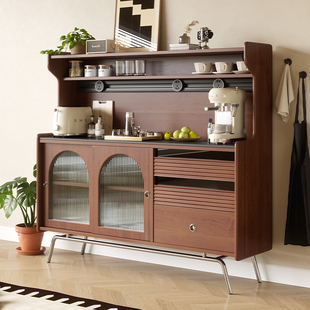 觅墨实木家具柜靠墙一体多功能柜中古阳台柜黄杨木美式岩板餐边柜