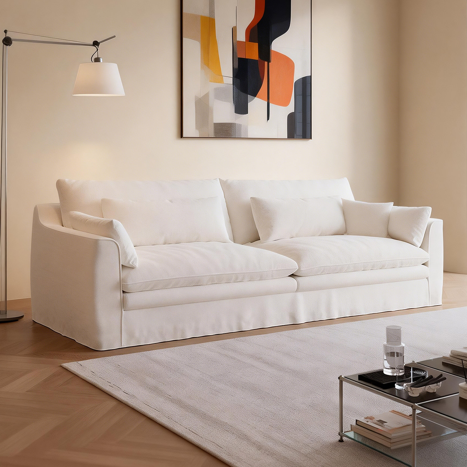 上进布艺沙发棉麻侘寂风风信子客厅直排亚麻奶油风可拆洗怀抱沙发