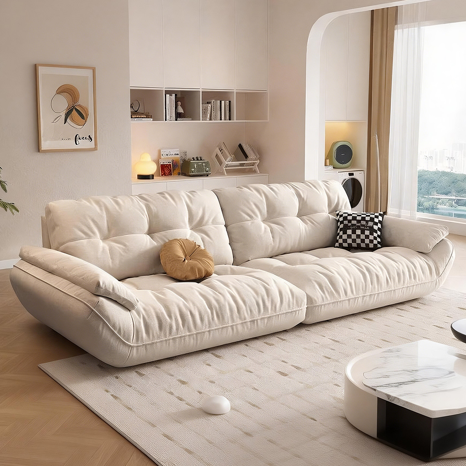 上进奶油风布艺沙发2026新款客厅现代简约猫抓布超大坐深云朵沙发