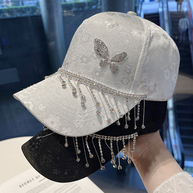 帽子女2025新款水钻流苏链条棒球帽夏季休闲百搭鸭舌帽遮阳防晒帽