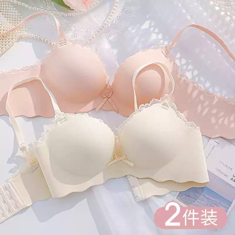 无痕内衣女小胸聚拢无钢圈夏季薄款显大少女一片式加厚文胸罩套装