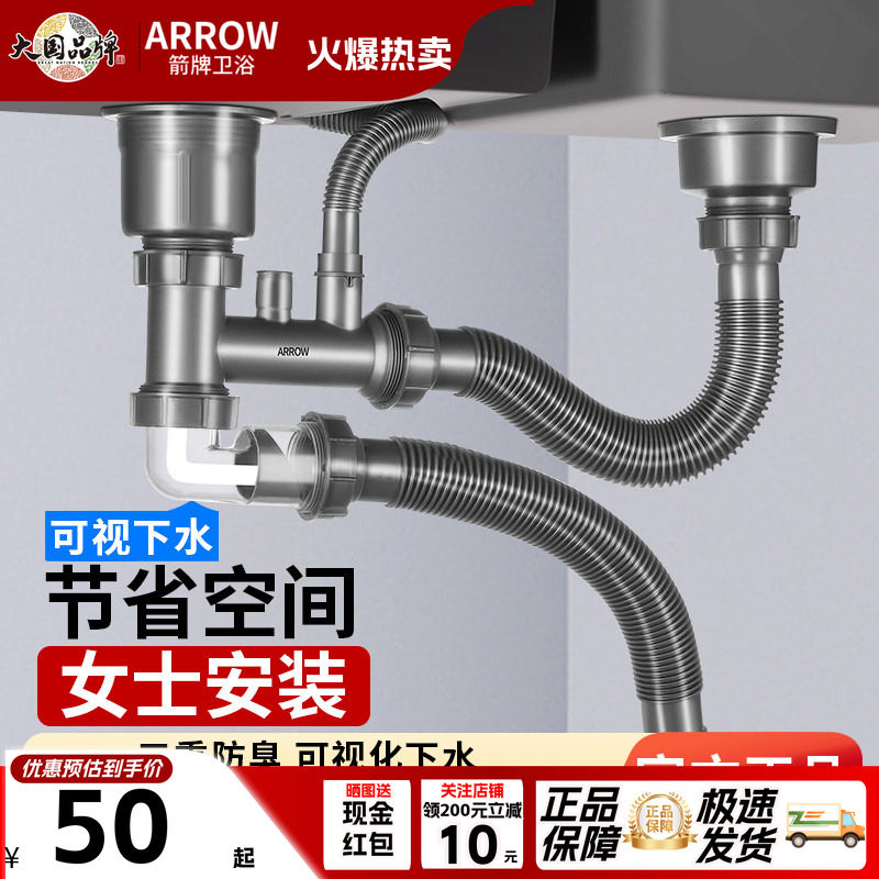 ARROW箭牌防臭厨房下水器全套图片