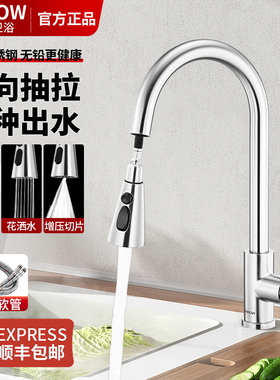 箭牌抽拉式厨房水龙头家用万向伸缩洗菜盆水槽全铜冷热防溅洗碗池