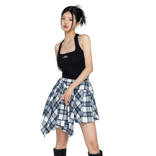 美式连体衣吊带格子衬衫半身裙