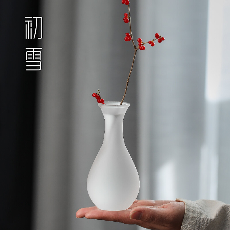 极速磨砂玻璃花瓶小号禅意花道z生活美学摆件日式茶室茶席插花琉