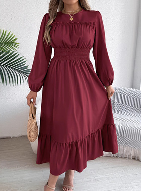 Black fungus edge pleated long skirt 女士木耳边收腰百褶长裙