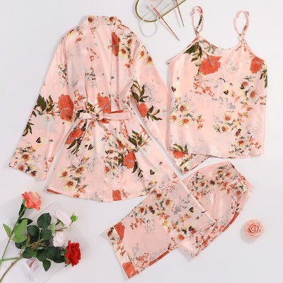 性感三件套家居服睡裙睡袍套装女