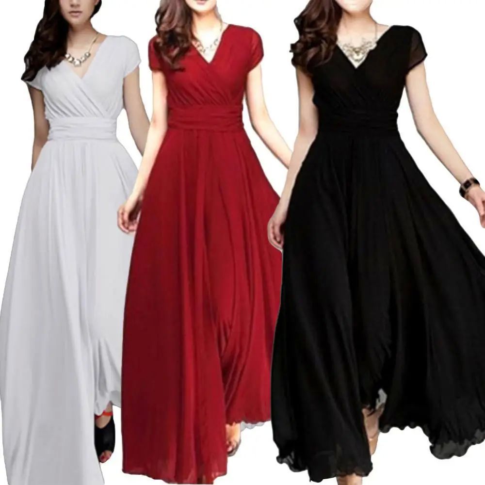 Solid color V-neck waist cinched dress 女士纯色V领收腰连衣裙