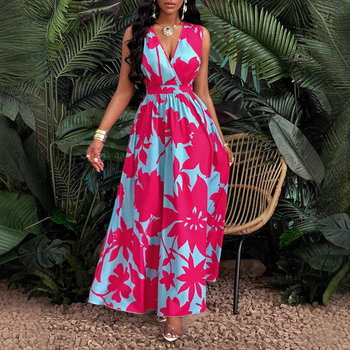 V-neck waist cinching loose sexy dressV领无袖收腰性感连衣裙