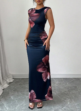 Round neck sleeveless hip hugging dress 圆领无袖包臀连衣裙女