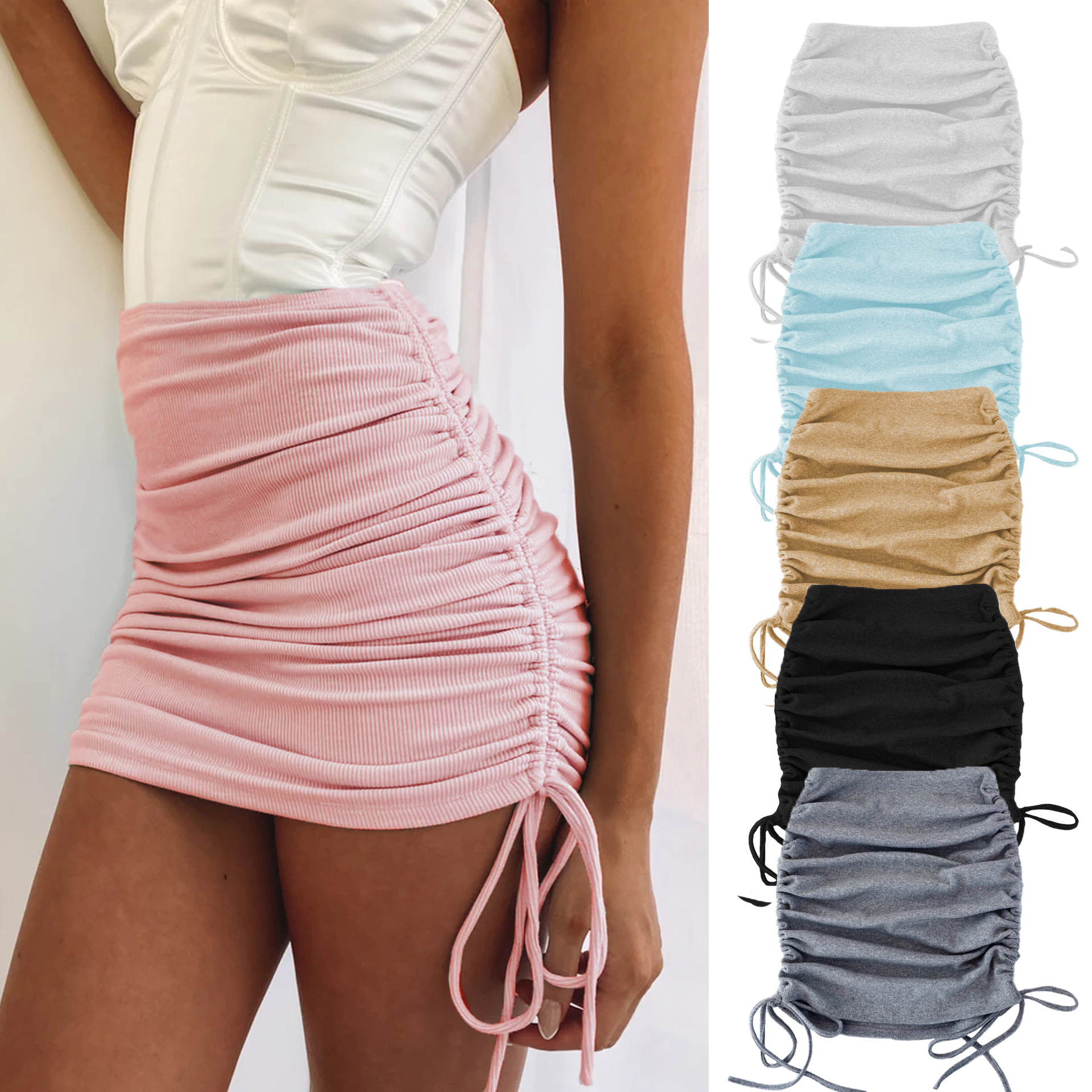 Women's Side Drawstring Elastic Wrap Hip Skirt侧抽绳弹性短裙