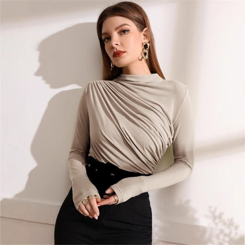 High neck pleated long sleeved T-shirttop高领抽褶长袖T恤上衣