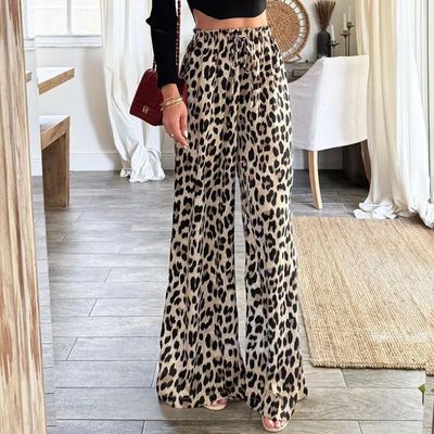 Leopard print wide leg casual pants女士豹纹印花阔腿休闲长裤