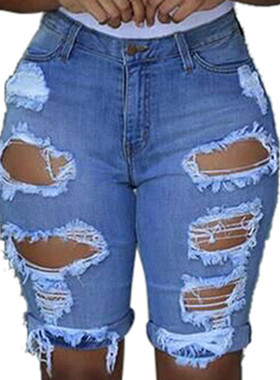 women's summer skinny ripped denim shorts紧身破洞牛仔短裤女