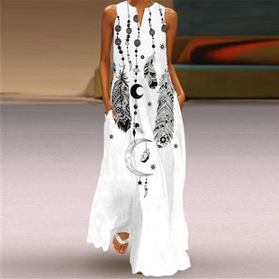 Summer Party Slip Printed With Neck Dress Pockets连衣裙