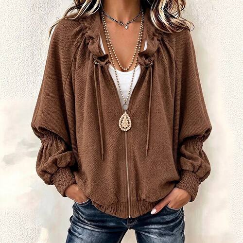 Wrinkled drawstring stand up collar jacket褶皱抽绳立领夹克