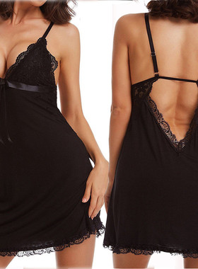 Sling Lace Halter One Piece Backless Sexy PajamasV领性感睡衣