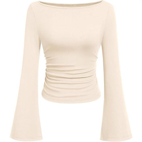 Women's horn long sleeved pleated top女士喇叭长袖褶皱上衣