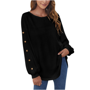 Lantern Breasted Long Sleeve Crop Top T-Shirt宽松休闲灯笼T恤