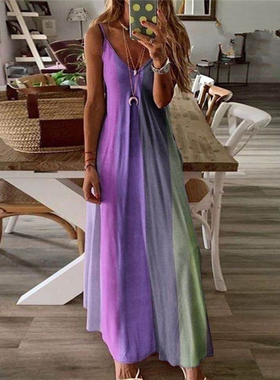 summer beach women's colorful suspender print dress连衣裙