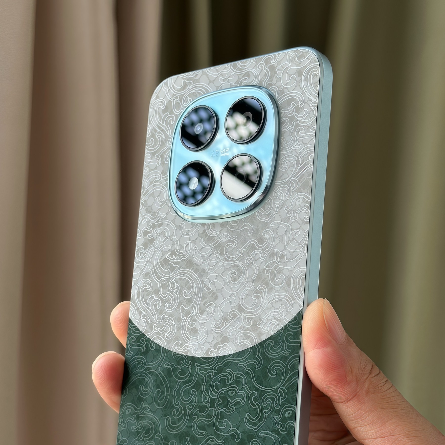 适用红米note15Pro撞色素皮膜个性灰白墨绿双色拼接原机素皮质感立体压纹手机后盖保护膜背膜贴素皮后膜