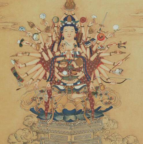 清 丁观鹏《宝相观音图HD》超高清电子图片装饰喷绘鉴定临摹素材