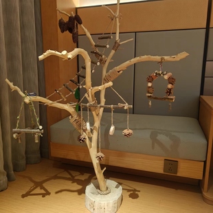 鹦鹉站架树干鸟站架树枝树杆原木站杆树杈秋千鸟笼实装饰木灯架