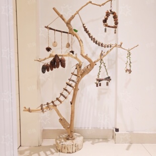 树枝鸟架鹦鹉啃咬玩具棉绳秋千云梯爬网爬梯站台鸟窝玄凤鸟站站架