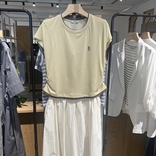 indiciaF2B5TX273专柜正品标记女装假两件设计百搭短袖T恤吊牌399