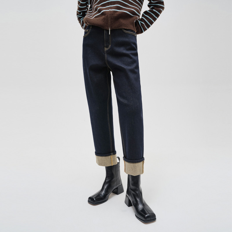 indiciaF2D4NK755C专柜正品标记女装直筒显瘦撞色牛仔裤吊牌价639