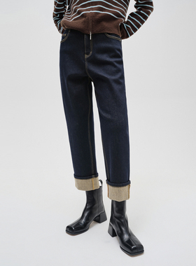 indiciaF2D4NK755C专柜正品标记女装直筒显瘦撞色牛仔裤吊牌价639