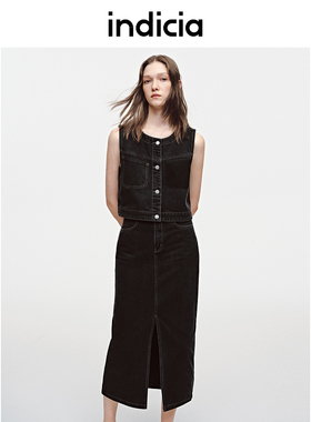 indiciaF2C4QZ433F专柜正品标记女装直筒开叉牛仔裙吊牌价639