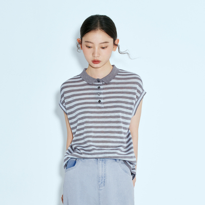indiciaF2B5ZZ216N专柜正品标记女无袖条纹简约经典polo衫吊牌499