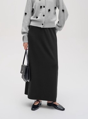 indiciaF2C4QZ446C专柜正品标记女装半身黑裙百搭赫本风吊牌价599