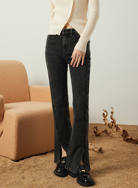 indicia标记女装时尚秋季修身显瘦高腰牛仔裤微喇开叉D4C206NK265