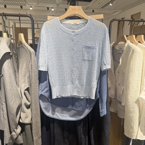 indiciaF2B5KS225C专柜正品标记女装假两件气质短袖开衫吊牌价539