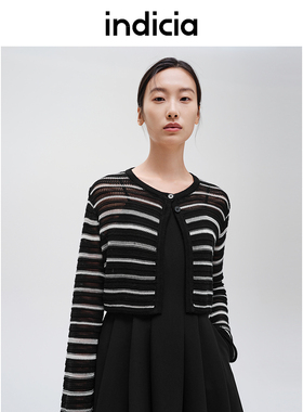 indiciaF2C4KS476C专柜正品标记女装简约条纹针织开衫吊牌价499