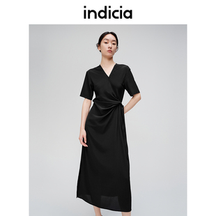 Indicia6B405LQ293C专柜正品标记女装褶皱设计连衣裙吊牌价1489