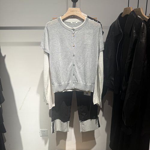 indiciaF2B5KS127F专柜正品标记女装拼接假两件针织开衫吊牌价639