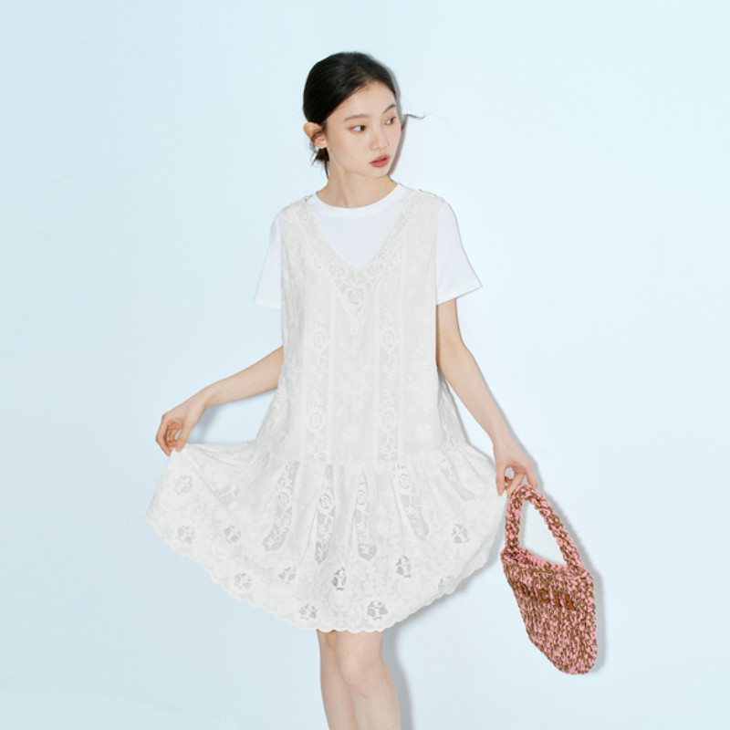 indiciaF2B5LQ280C专柜正品标记女法式叠穿蕾丝刺绣连衣裙吊牌799