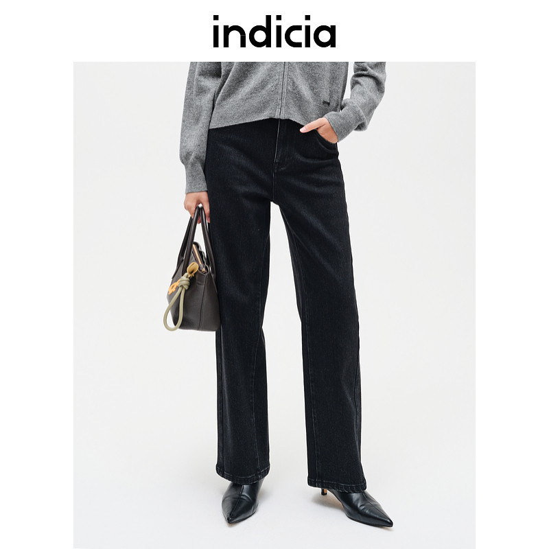 indiciaF2D4NK705F专柜正品标记女装直筒高腰裤牛仔裤吊牌价659