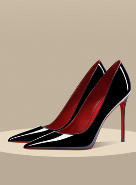 2026新款cl红底高跟鞋黑色性感气质百搭漆皮职业尖头浅口细跟单鞋