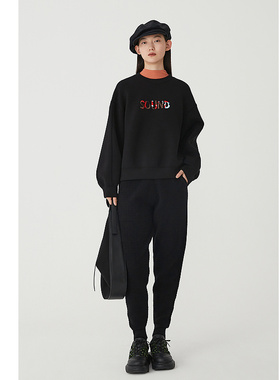 【会员价679元】AUM噢姆冬季简约黑色宽松好搭针织休闲裤女